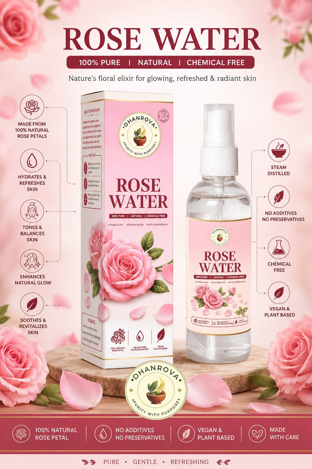 DHANROVA Natural Rose Water | 100ml