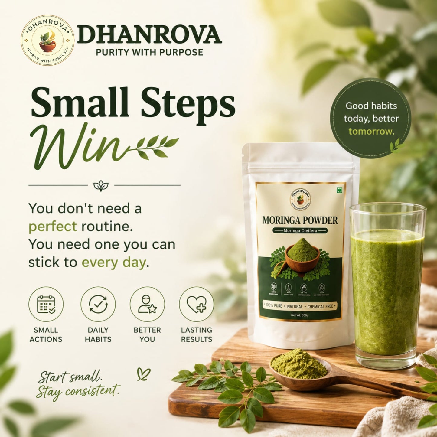 DHANROVA Organic Moringa Powder | 100% Pure | 100g
