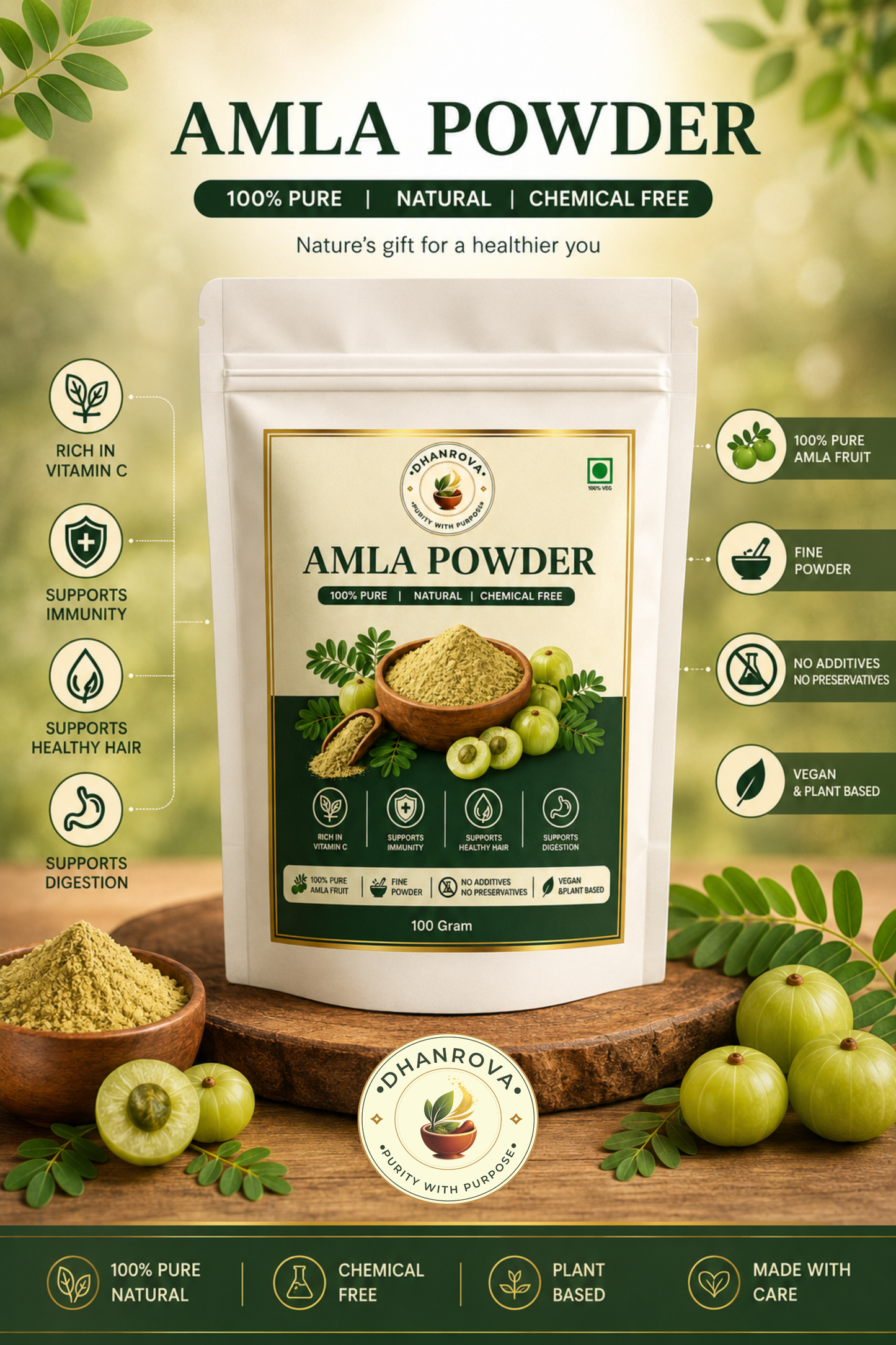 DHANROVA Amla Powder | 100% Pure Indian Amla | 100g