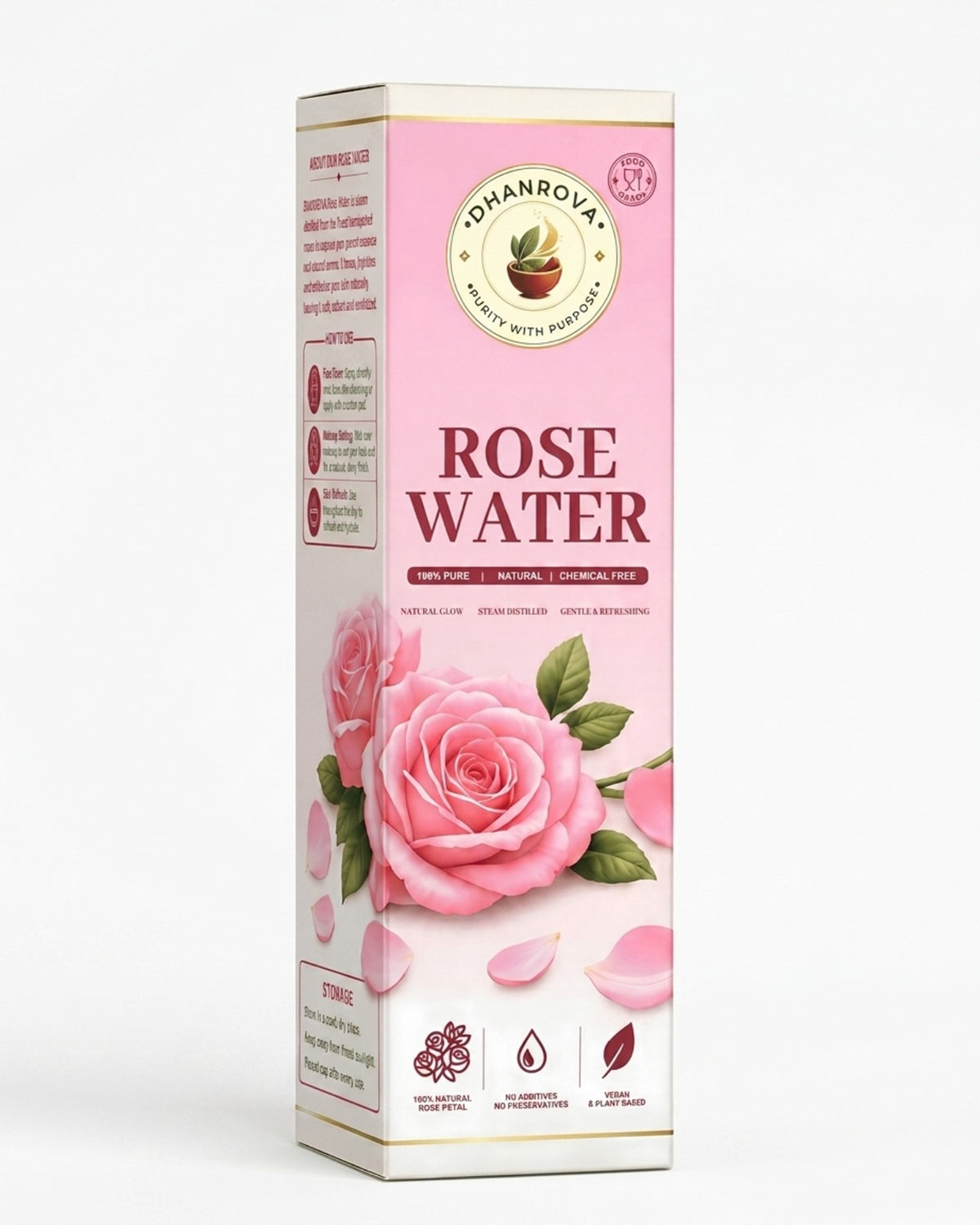 DHANROVA 100% Pure Rose Water | Steam-Distilled Face Toner & Mist | 100ml